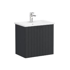 Vitra Root Groove 69209 Lavabo Dolabı, Kapaklı, 60 Cm, Dar, Mat Grafit, Köşeli Lavabolu